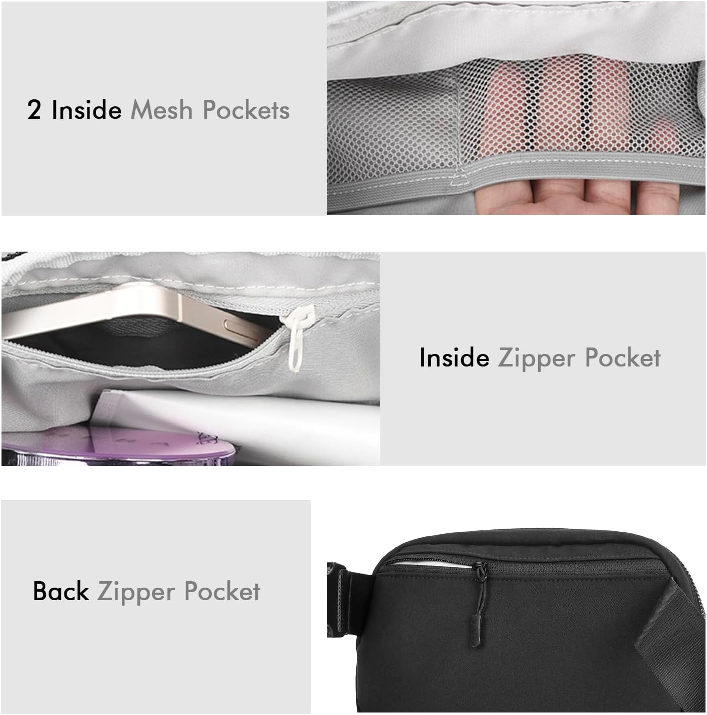 Black Fanny Pack Anti Theft for Women Men Travel, Small Belt Bag, Waist Crossbody with Adjustable Strap, Water-repellent & Lightweight, Stylish Everywhere Bag for Teens Trip, Workout, Unisex - Image 4