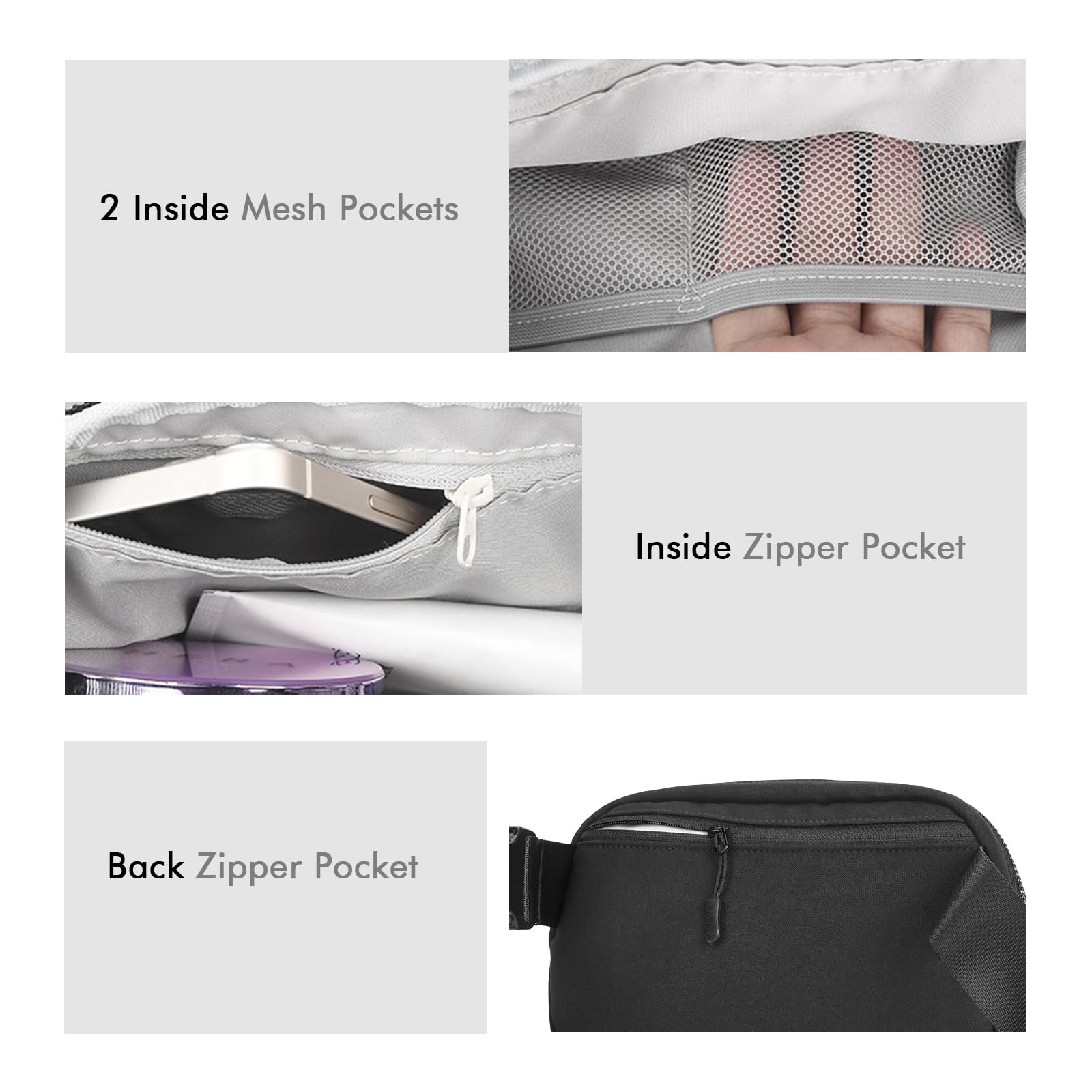 Cangurera negra antirrobo para mujeres de viaje, pequeña riñonera para hombre, con correa ajustable y bolsillo trasero, resistente al agua, elegante para adolescentes y niños, Negro -, S, Elegante