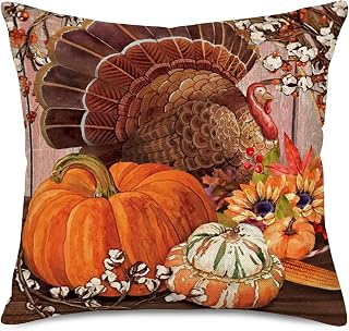 Thanksgiving Turkey Pillow Covers 20x20 Farmhouse Pumpkins Pillow Cases Sunflower Gobble Rustic Red Wood Grain Background Autumn Holiday Cushion Case for Indoor Outdoor Home Bed Sofa Couch