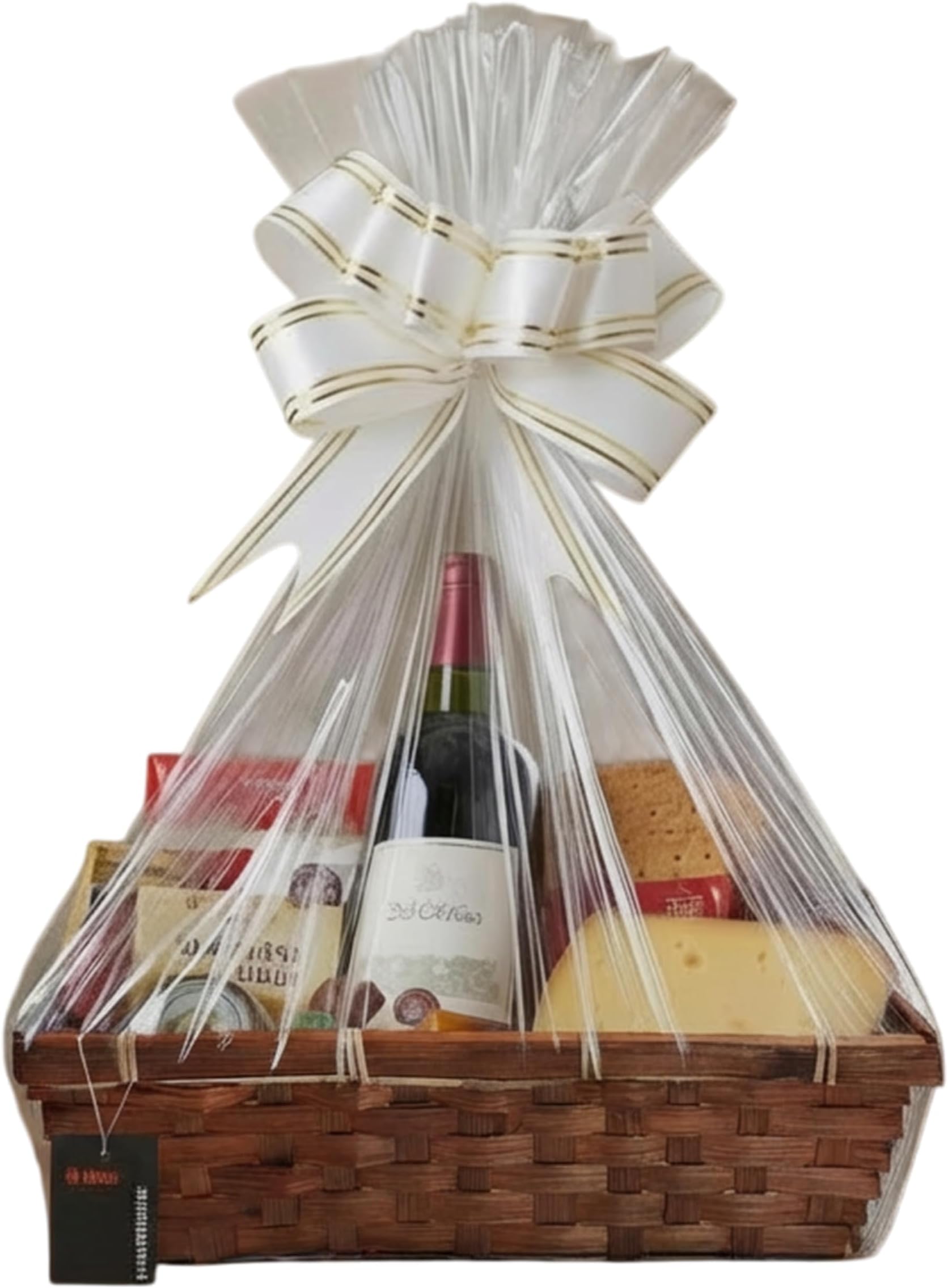 H-Line Christmas Hamper Basket, Rectangular Wicker Gift Baskets, Split Willow Tray, Make Your Own Hampers Kit with Cellophane Wood Shred Bow Set, for Christmas, Parties & Home Decor ((Dark Brown)