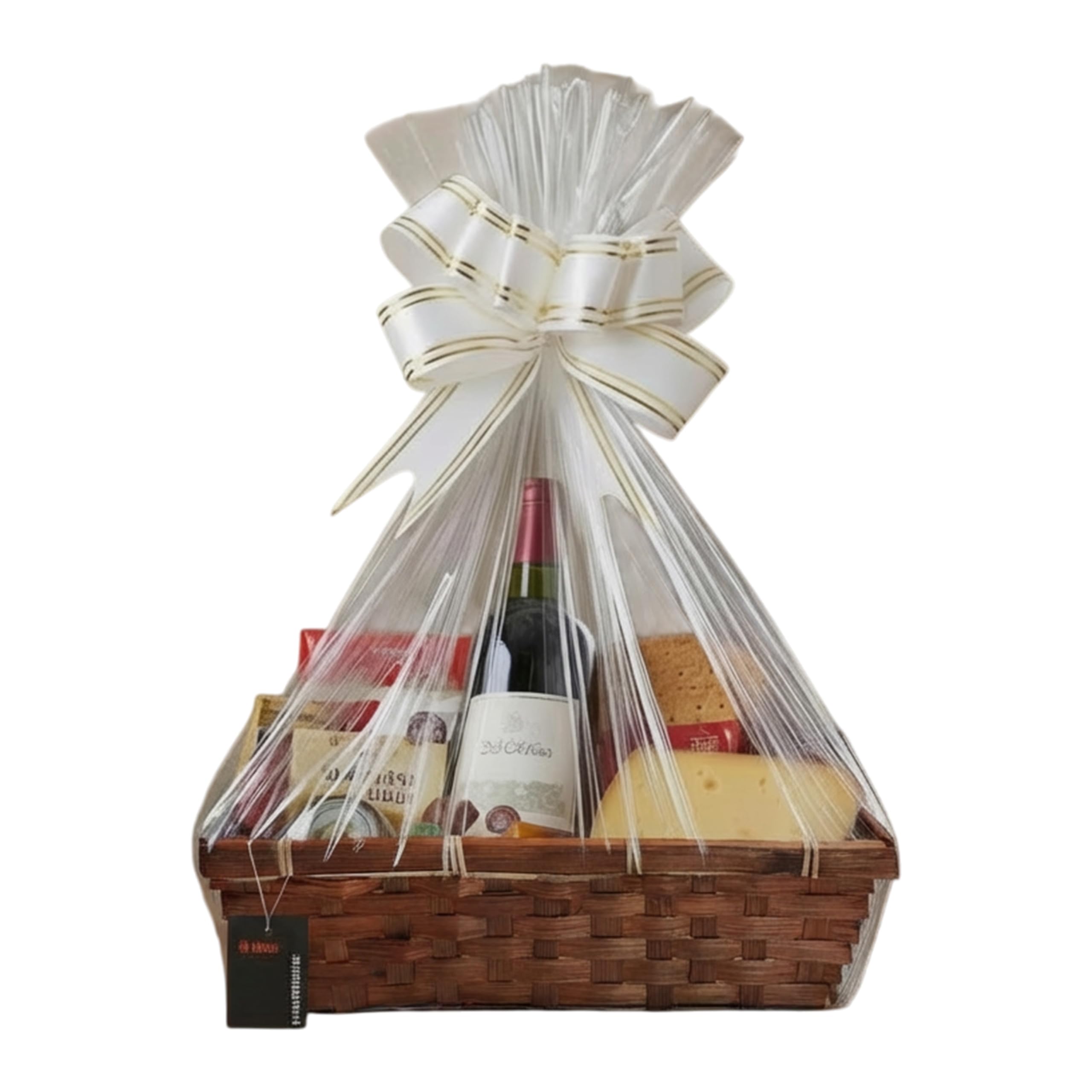 H-Line Christmas Hamper Basket, Rectangular Wicker Gift Baskets, Split Willow Tray, Make Your Own Hampers Kit with Cellophane Wood Shred Bow Set, for Christmas, Parties & Home Decor ((Dark Brown)