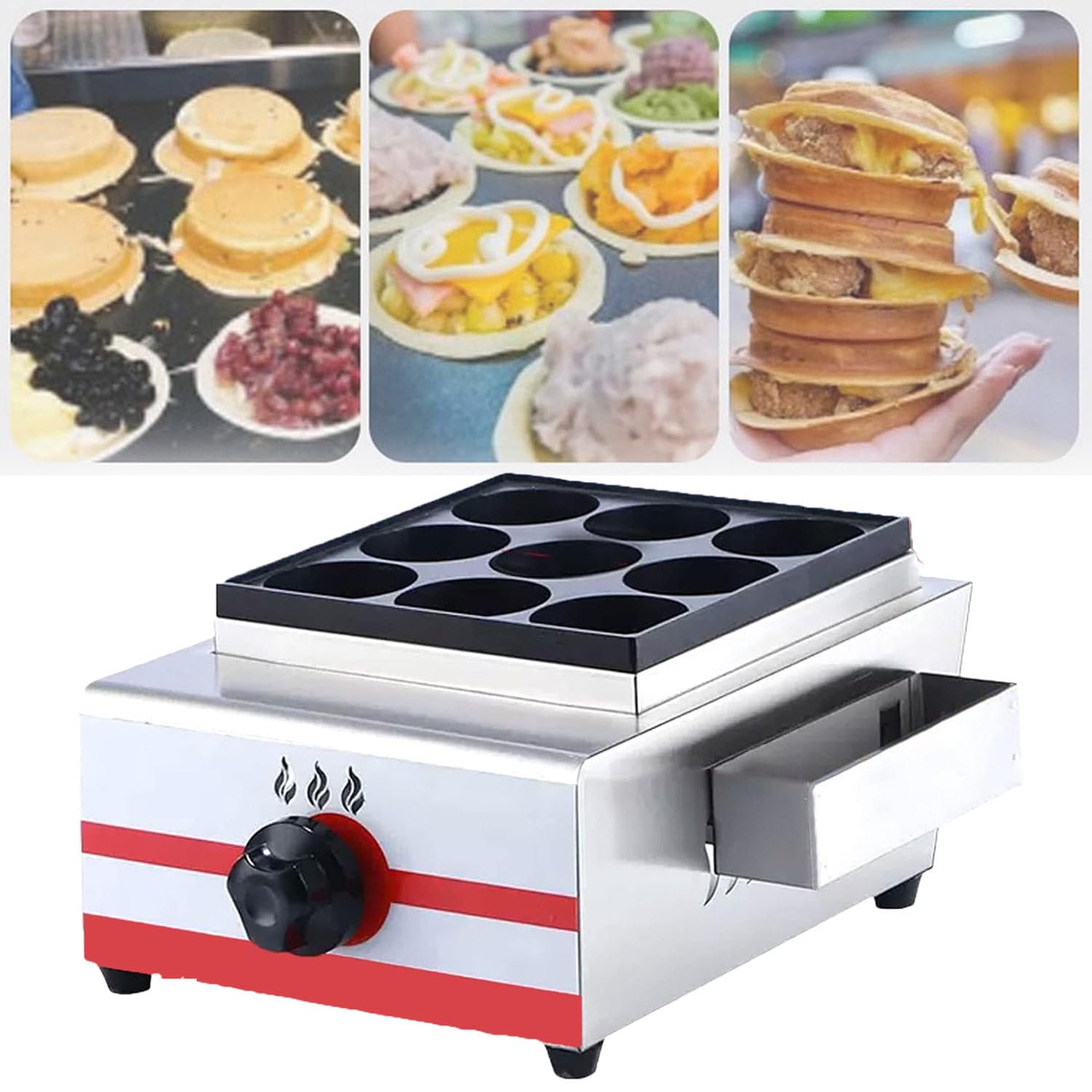 Commercial Gas Egg Burger Machine,Griddle Egg Burger Machine,9/18/34kong, Rapid Heating, Temperature Controllable,For Home Cafes Bakery 9