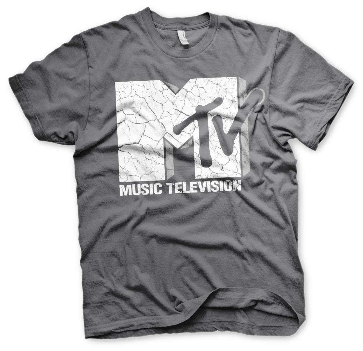 Mtv Men's Dark Grey Officially Licensed Cracked Logo T-Shirt (Dark Grey), M