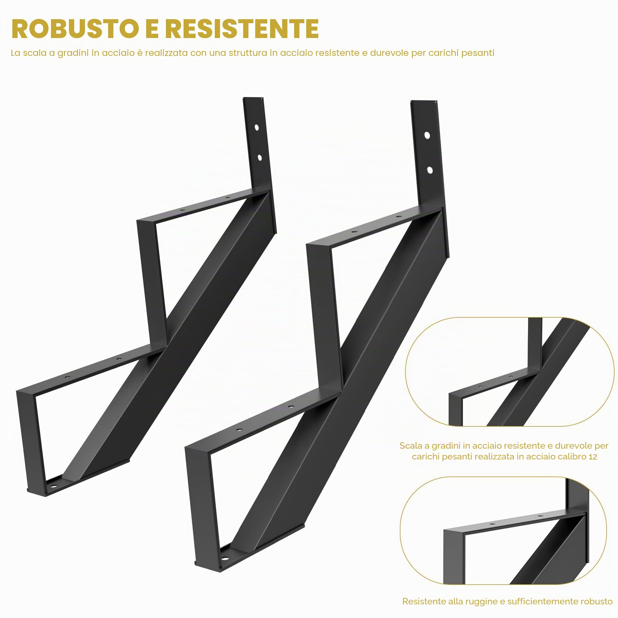 Alzate Per Scale in Acciaio Resistente, Confezione Da 2 Pezzi Interni/Esterni - 1 Gradino Con Montante Metallo Gambe Di Supporto Rinforzate Resistenti Alla Corrosione Compatibilità Globale