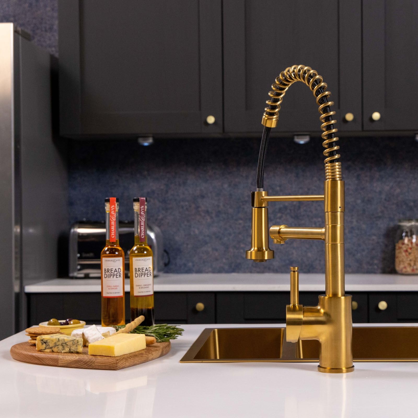 Flode Brushed Gold Flöde Böjig | Multiuse Style 3 In 1 Instant Boiling Hot Water Tap With Flexi Spray | 3 In 1 Boiling Water Tap Full Kit Including Filter And Boiling Tank (Brushed Gold)