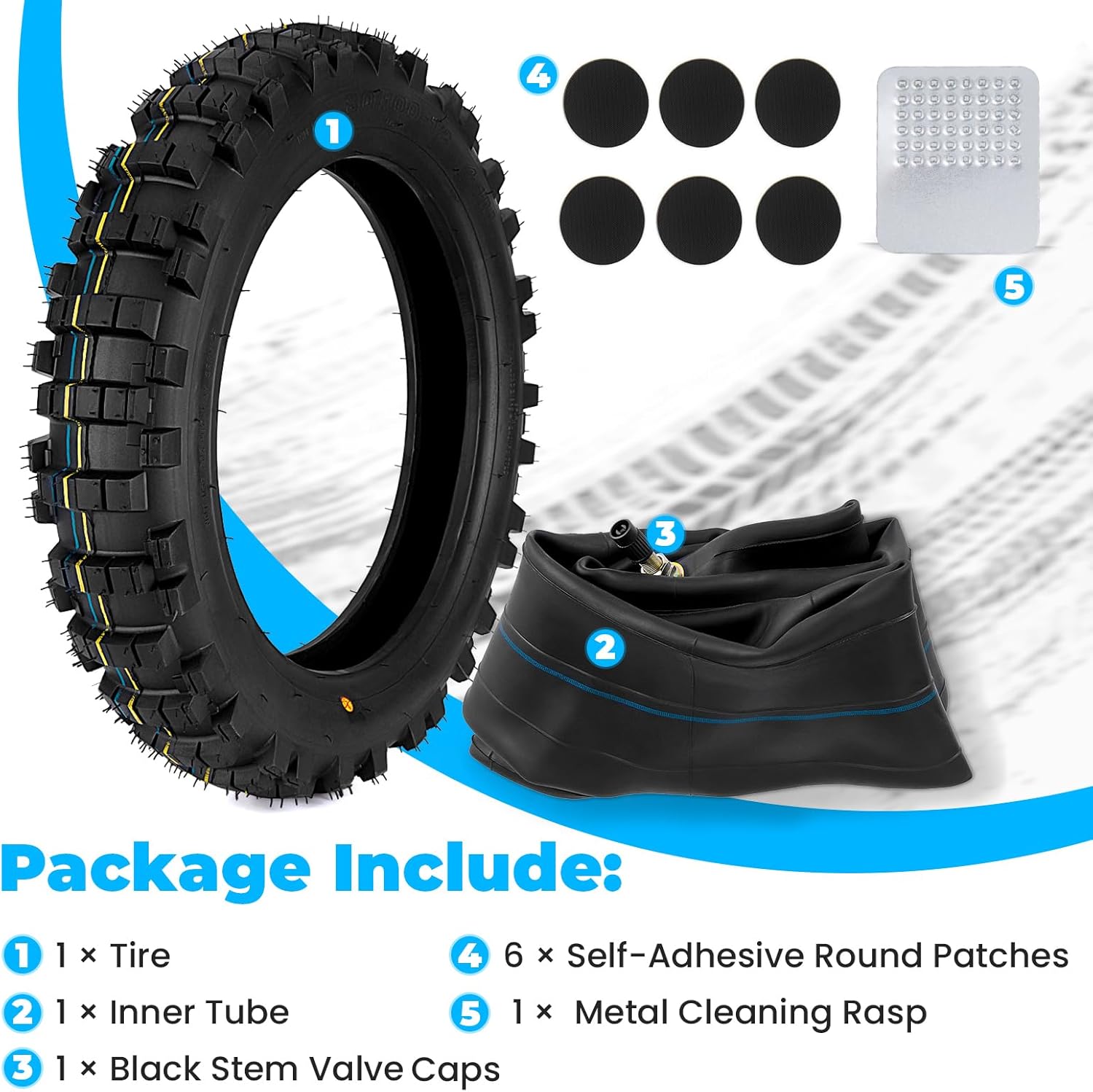 80/100-12 Dirt Bike Tire,3.00-12 Dirt Bike Tire & Inner Tube Set,for 90cc 110cc 125cc CRF70 KLX110 TTR90 PW80 SSR Coolster Off-Road Motocross Motorcycle