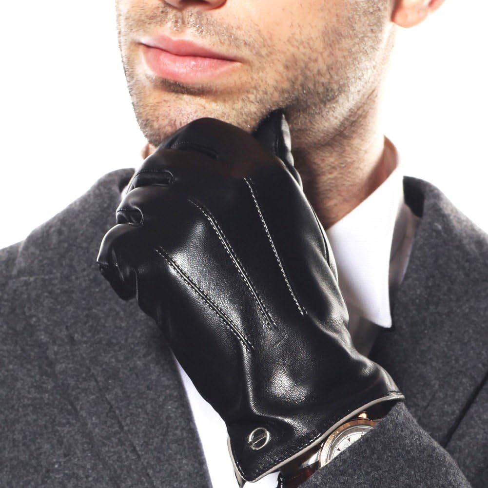 Winter Leather Gloves for Men -Touchscreen Cashmere/Fleece Lined Cold Weather Driving Fashion Dress