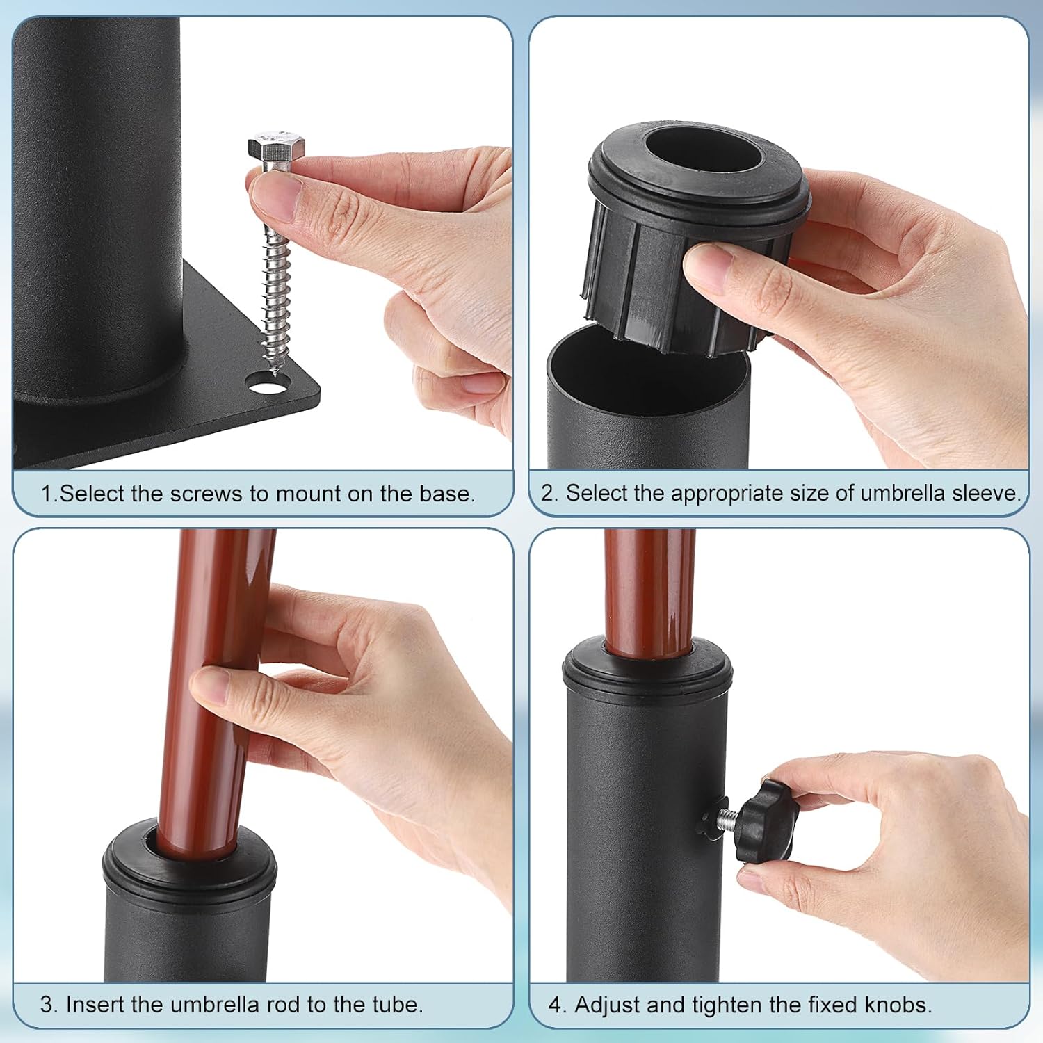 Sumnacon Outdoor Deck Umbrella Stand Adjustable Umbrella Mount Holder with Sleeves for Patio,Pool Heavy Duty Outdoor Table Umbrella Base for Soft and Hard Surfaces Black Sturdy Umbrella Tube Bracket