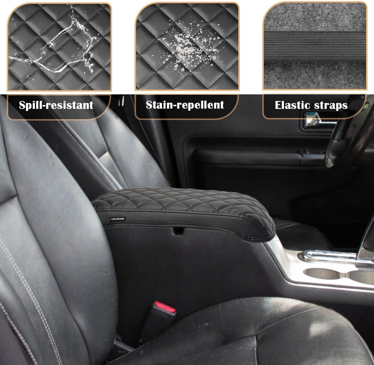 Center Console Armrest Cover for 2007 2008 2009 2010 Ford Edge & Lincoln MKX, Vegan Leather Arm Rest Pad Protector, Customized Interior Accessories, Black