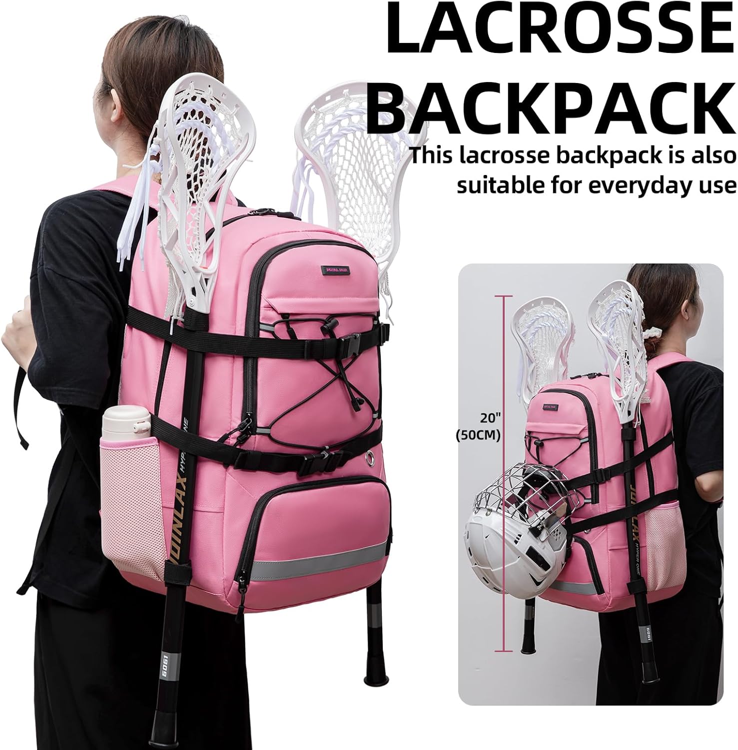 ROYALFAIR Lacrosse Bags - Extra Large Lacrosse Backpack with Two Sticks holder and Separate Cleats Compartment Field Hockey Bag