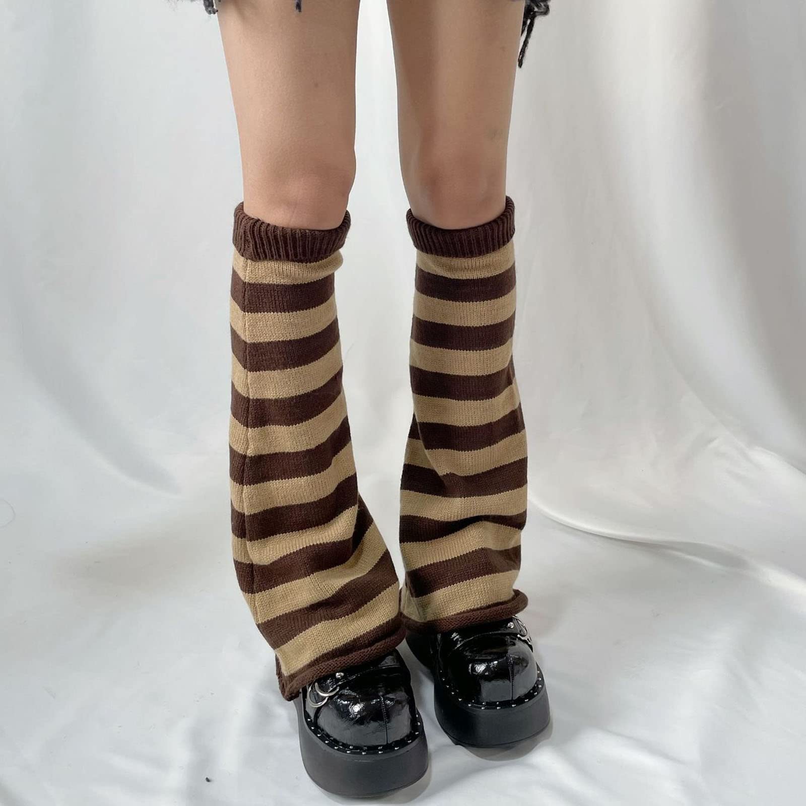 Sexybody Women's Leg Warmers Fashion Knit Warmers Long Socks Cute Y2K Kawaii Japanese Lolita Harajuku Accessories for Girls: Camel Stripes One Size
