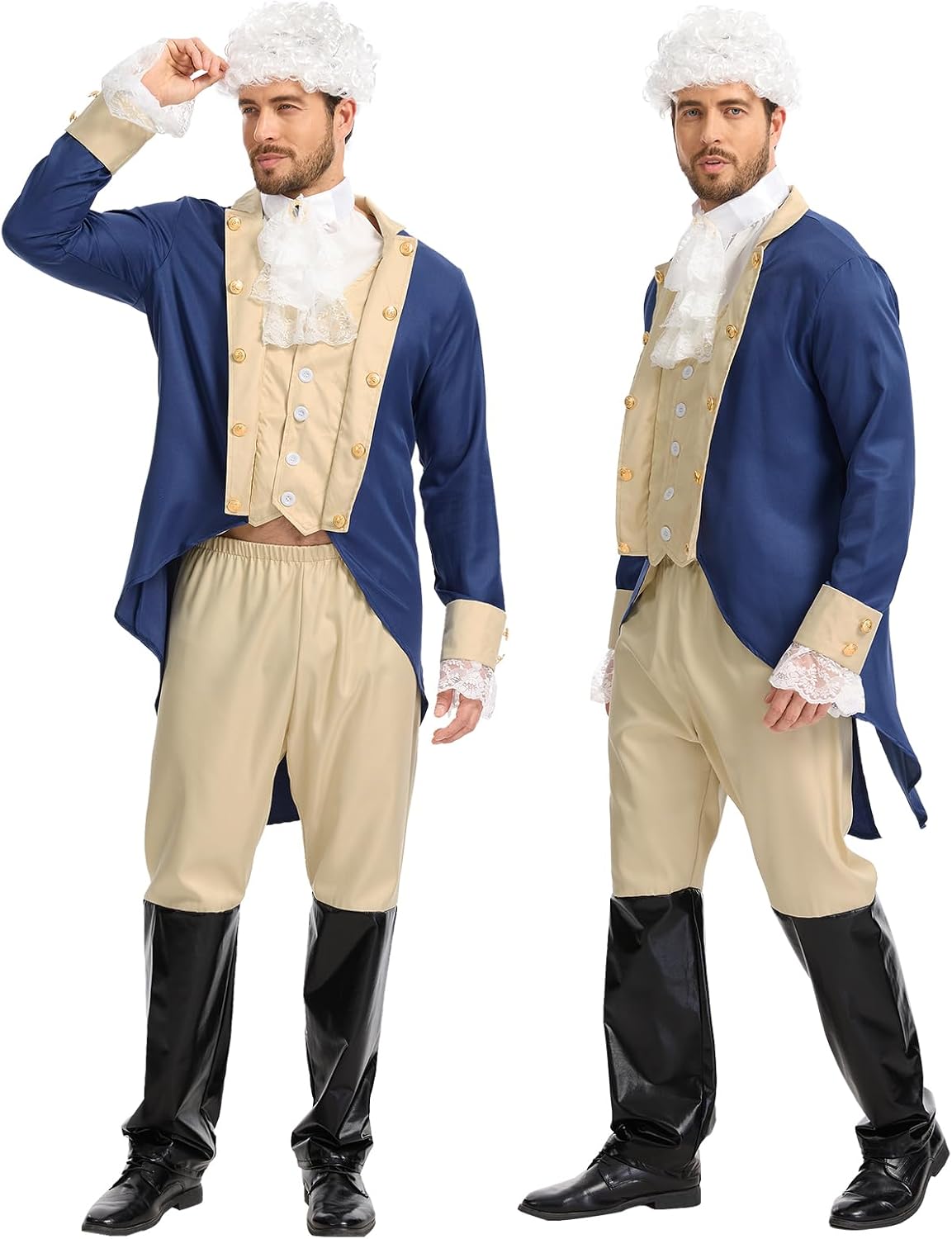 Founding Father Costume, Colonial Costumes Men,Adult Hamilton American Colonial Patriot Uniform with Wig
