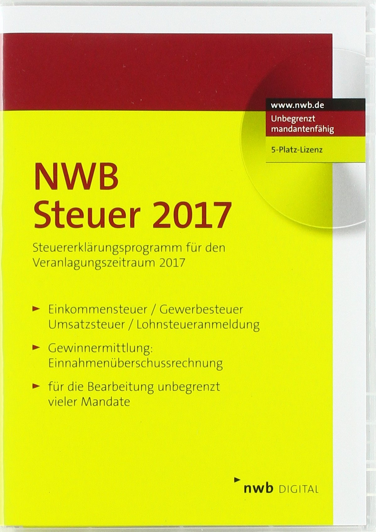 NWB Steuer 2017 - 5-Platz-Lizenz: Steuererklärungs- und Berechnungsprogramm für den Veranlagungszeitraum 2017