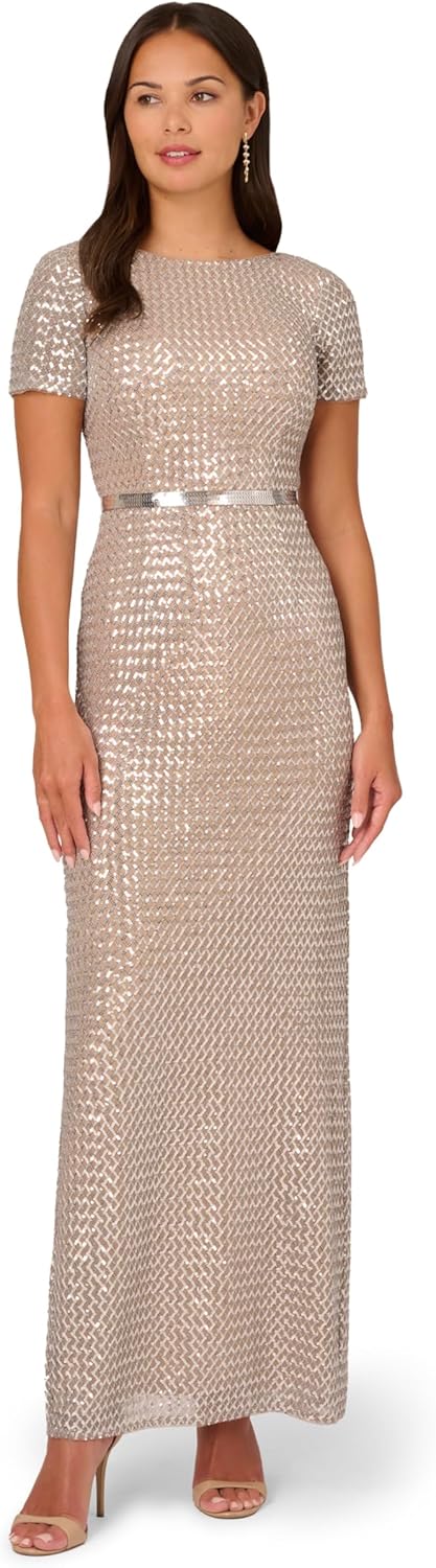 Adrianna Papell Womens Column Sequin Gown