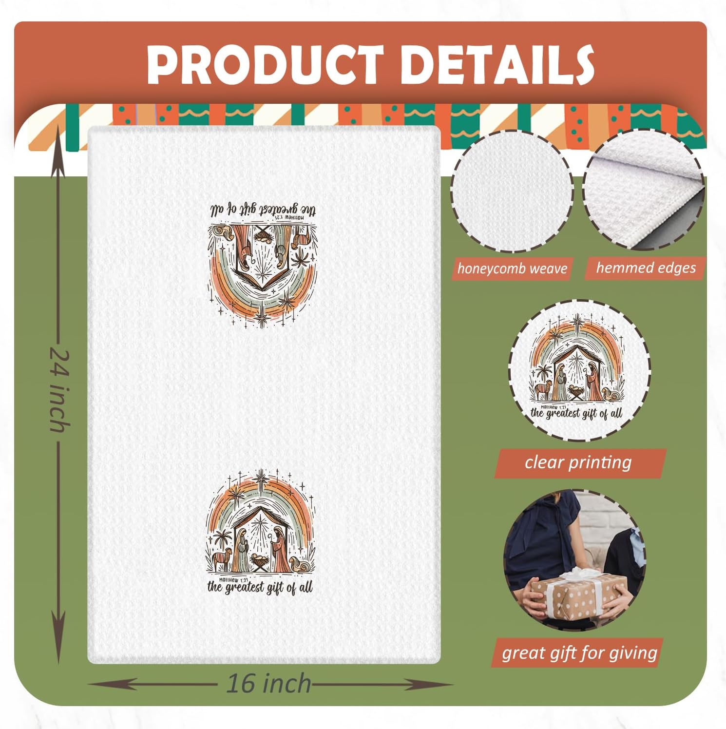 Christian Christmas Kitchen Towels Decorative, Nativity Scene Religious Xmas Dish Hand Tea Towels, Christmas Christian Kitchen Bathroom Decor, 16x24 Inch - Image 7