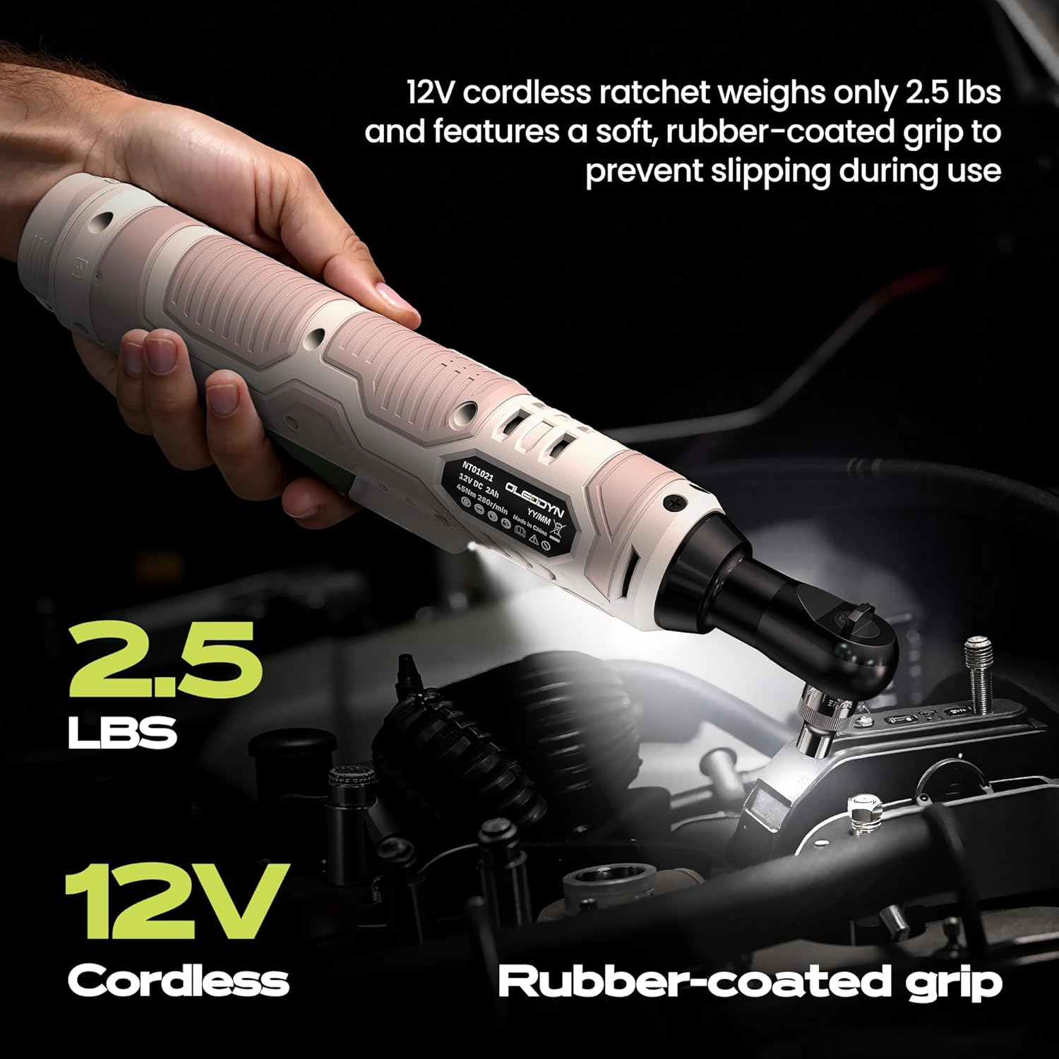 Electric Cordless Ratchet Wrench Kit 3/8, 50 Ft-lbs(80 N.m) 400 RPM, 12V Powered Ratchet Brushless High Speed with 7 Chrome Sockets & 1/4in Adaptor, 6000 mAh Large Capacity