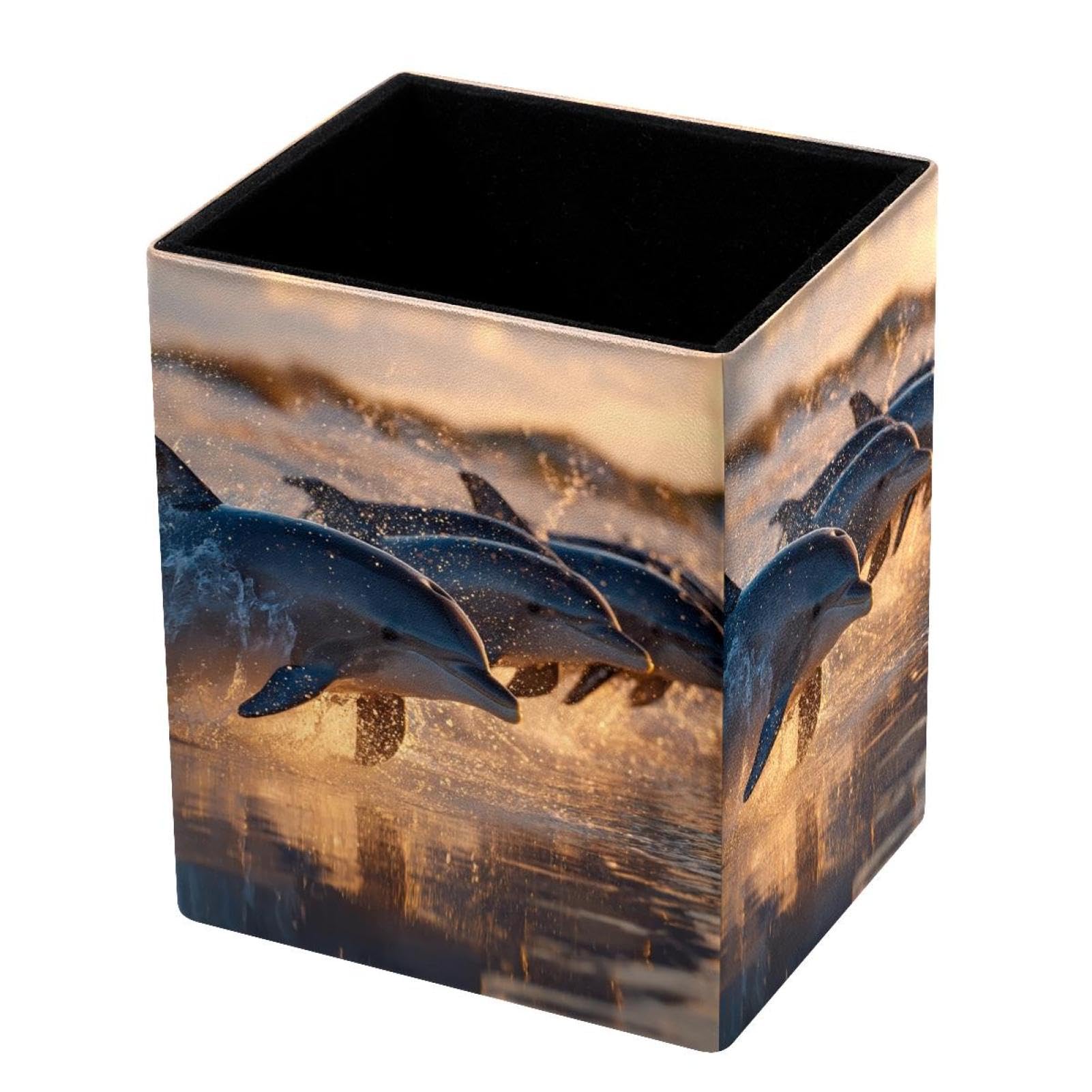 VAPOKF Pencil Holders for Desk, Dolphin Printed Pen Holders Pen Pot Makeup Brushes Storage Desktop Stationery Supplies Organiser for Home Office
