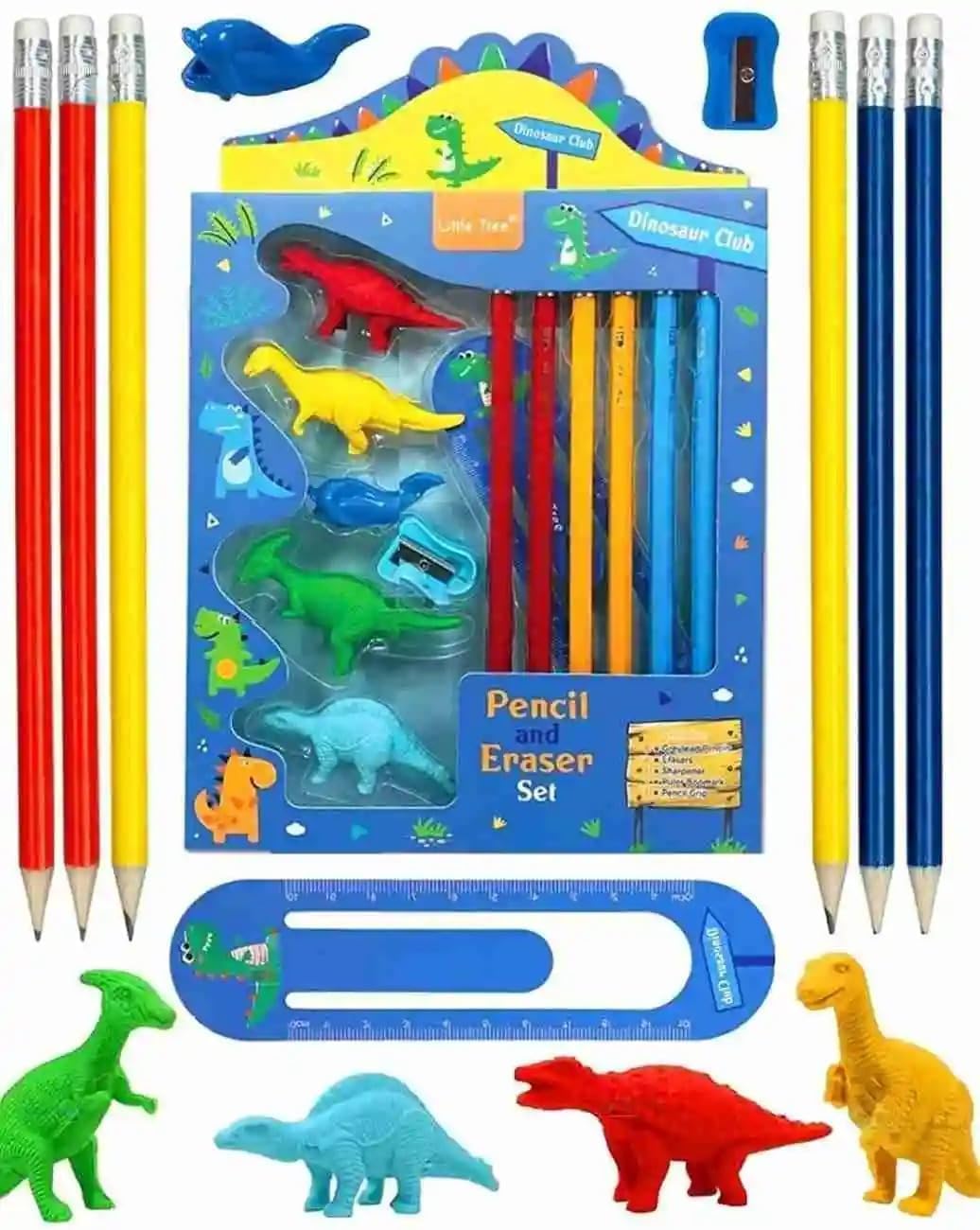 SUPER TOY Dinosaur Erasers Pencil Stationary Set with 6 Pencil, 1 Scale, 1Grip, 4 Dinosaur Erasers, 1 Sharpener for Kids - Multicolor (B0CSG3L9TK) Amazon Price History, Amazon Price Tracker
