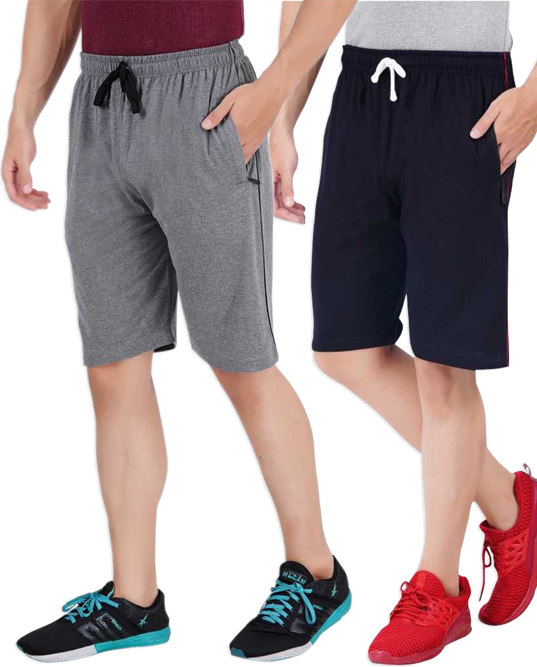 Men's Solid Regular Cotton Bermuda Shorts with 2 Zip Pockets (KM-Mens-shts-101-C2_Grey Navy_S)-image-13