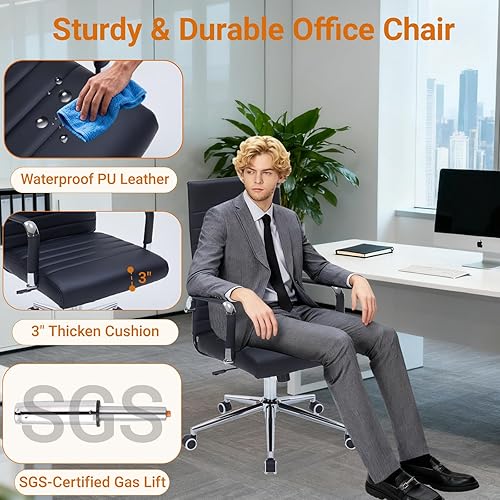 Miniatura 5 de Sidanli Silla de oficina ergonómica, silla de escritorio ejecutiva de piel sintética con soporte lumbar ajustable y ruedas giratorias suaves