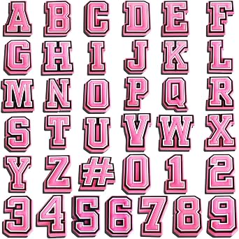37 Pcs Shoe Charms for Clogs, Letter A - Z and Numbers 0-9 for Crocs Decoration, PVC Decoration Charms for Girls Boys Women, Black Pink