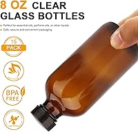Vista 4 de Maredash Botellas de vidrio ámbar de 8 onzas, paquete de 20 botellas de almacenamiento de vidrio con tapas negras