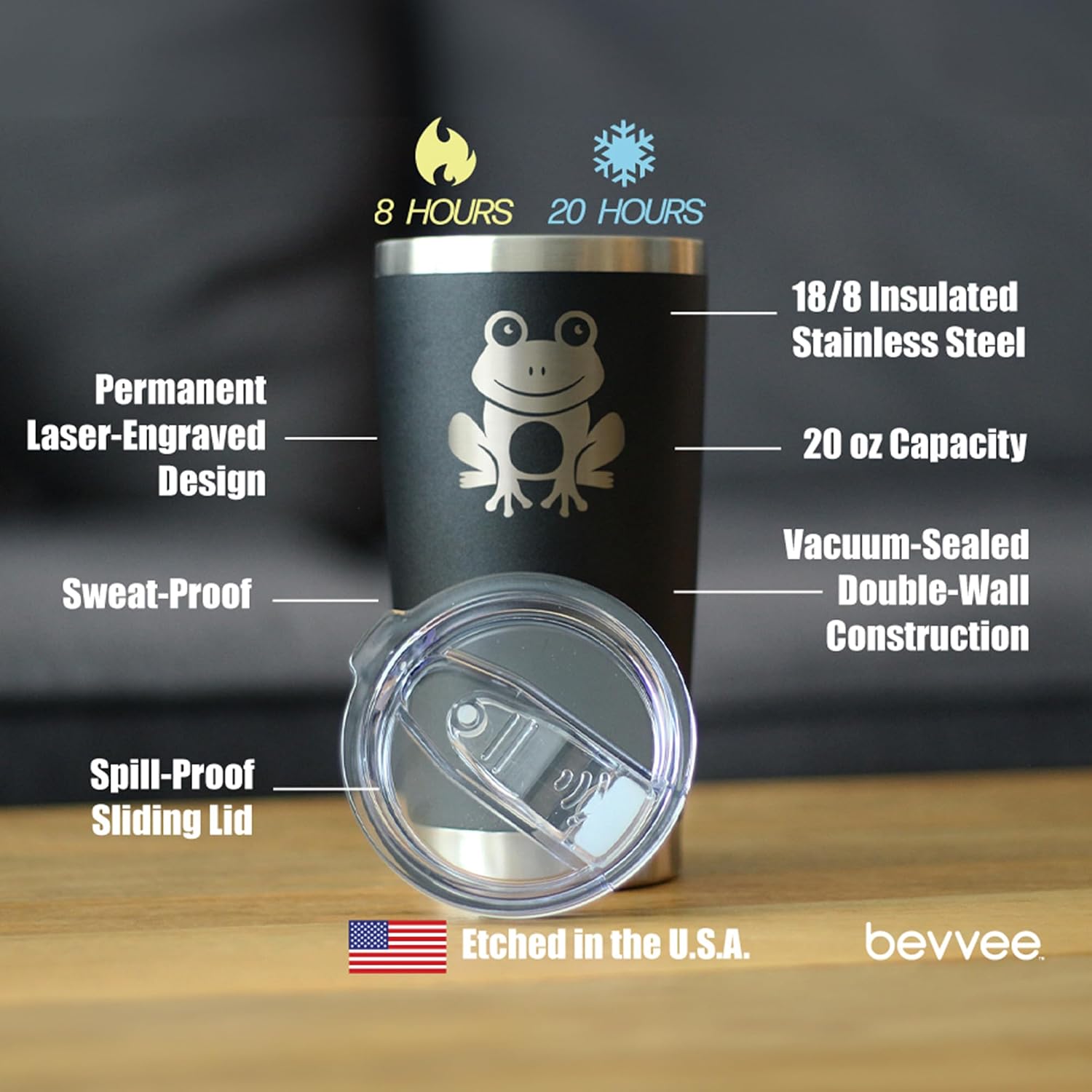 Custom Happy Frog - Personalized Insulated Coffee Tumbler Cup with Sliding Lid - Stainless Steel Travel Mug - Unique Frog Gifts for Women and Men