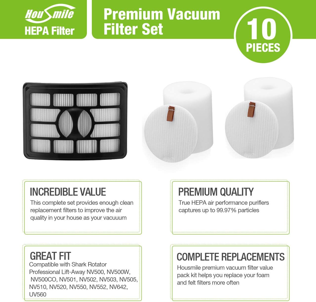 Housmile Vacuum Filter Replacement Set Compatible for Shark Rotator Pro Lift-Away NV500, NV501, NV502, NV503, NV505,NV510,NV520,NV552,UV560,NV642,ZU780,ZU782,ZU785, Replacement Part XFF500 & XHF500 : Industrial & Scientific
