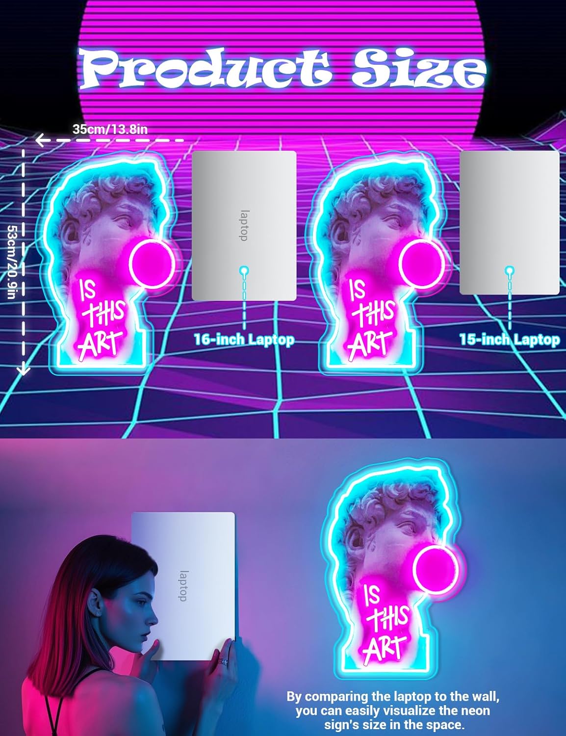 ADKALIV IS THIS ART Neon Sign LED Neon Light for Wall and Room Decor, USB Dimmable Powered LED Signs for Bedroom, Party Bar Background Decorations, Birthday Christmas Gift(Pink Sculpture)