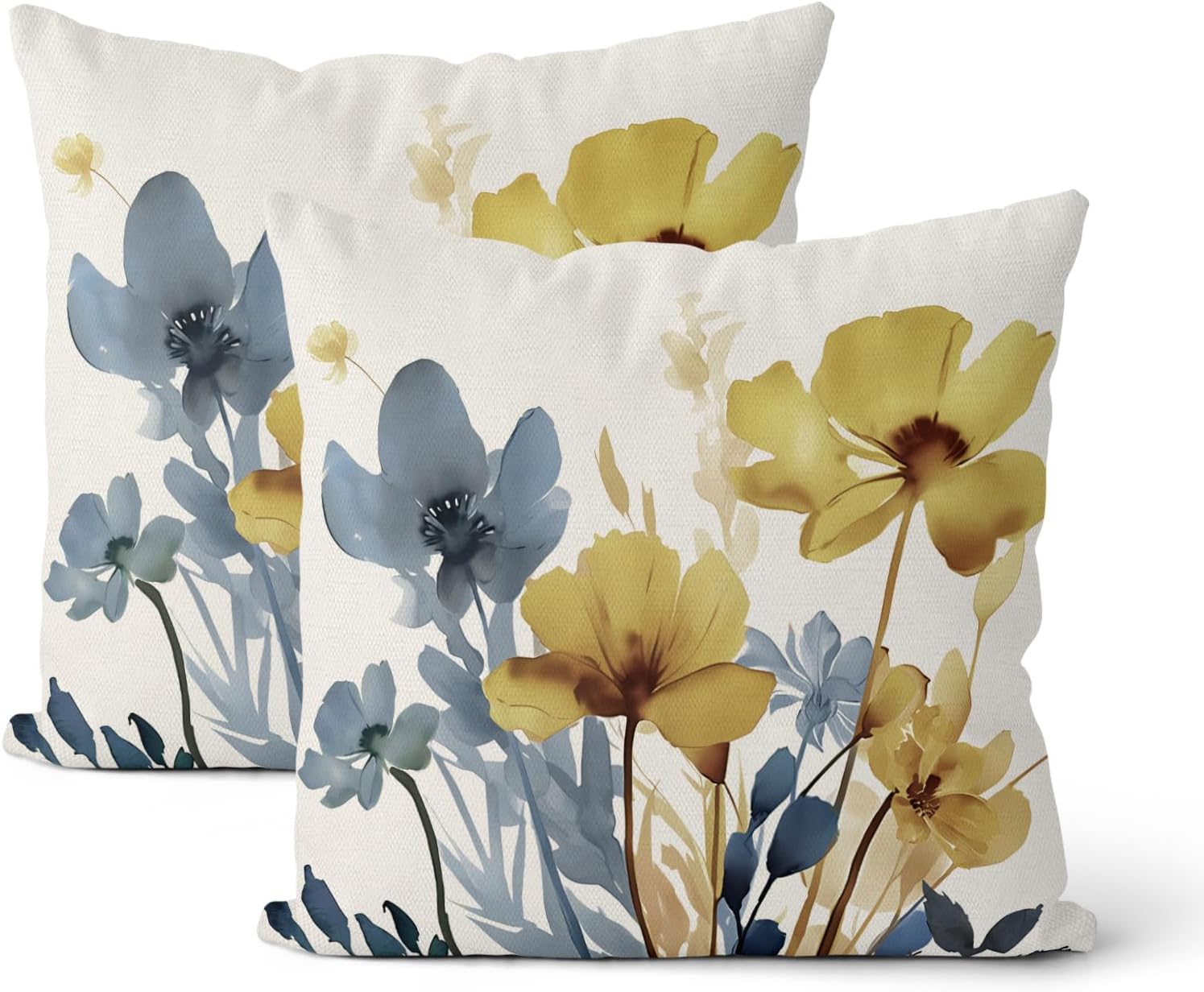 Navy Blue Spring Pillow Covers 24x24 Inch 2 Pcs Blue Green Hydrangea Flower Decor Throw Pillows Vintage Floral Seasonal Summer Outdoor Decoration Pillowcase Linen Cushion Cover for Couch Sofa