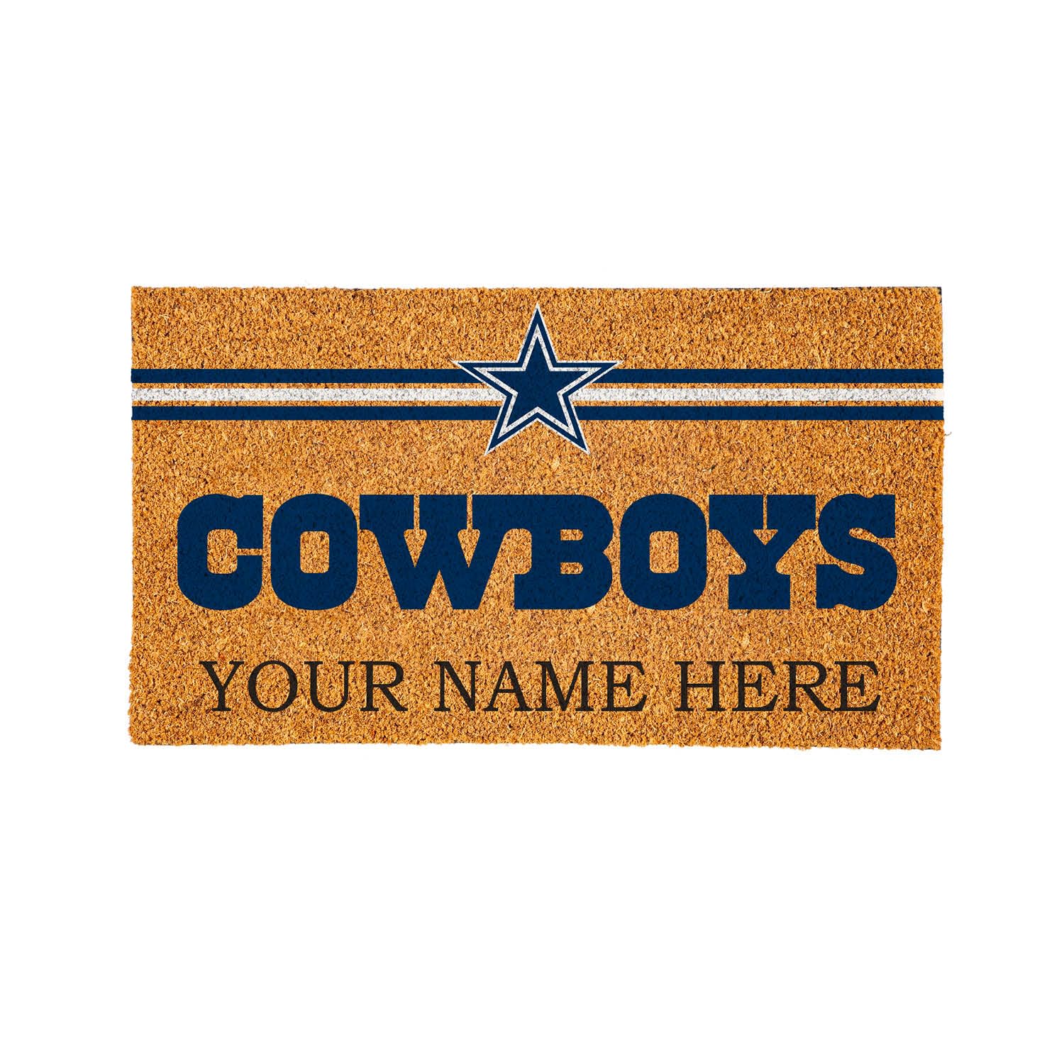 Team Sports America NFL Dallas Cowboys Personalized Coir Door Mat, 18 x 30 Inches Custom Name Doormat with Non Slip Back, Front Door Welcome Mats