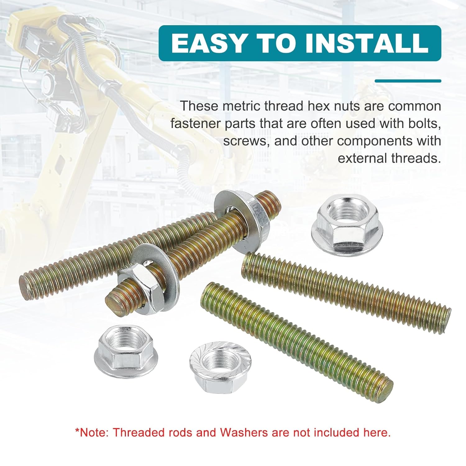 Generic M12x1mm Serrated Flange Hex Lock Nuts, 10Pcs Metric Fine Thread Carbon Steel Non-Slip Hexagon Flange Nut Fasteners for Machinery Manufacturing Industrial DIY Use, Silver