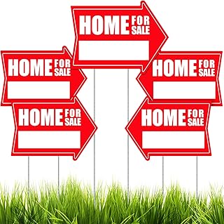 Kigley 5 Pcs Home for Sale Sign with Stakes 12 x 16 Inches Double Sided Home for Sale by Owner Yard Sign Corrugated Plastic Directional Arrow Open House Kit Estate Agent Lawn Garden Supplies