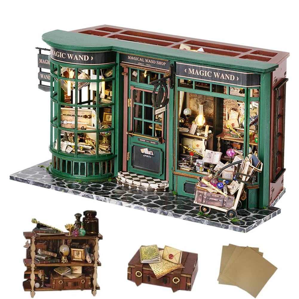 Miniaturowy domek dla lalek z osłoną przeciwpyłową, DIY magiczny domek dla lalek, drewniany domek dla lalek, miniaturowy zestaw do samodzielnego wykonania dla dorosłych