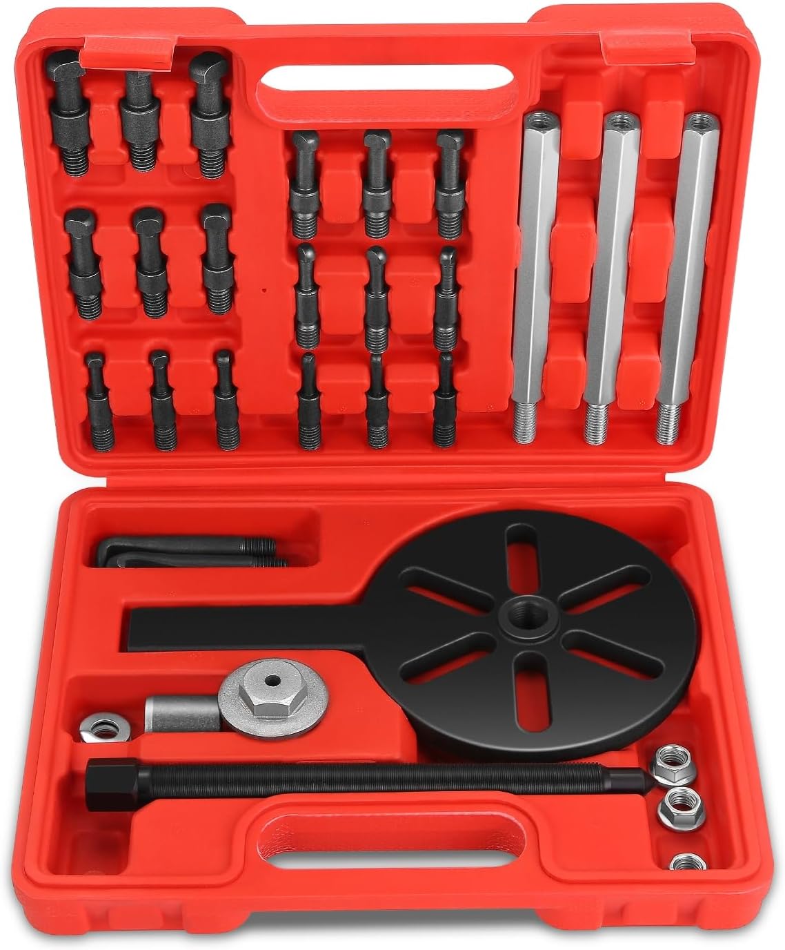 Auto Dynasty 21 in 1 Bearing Puller Kit with Portable Case, Three-Jaw Puller Bearing Extractor Removal Set with Curved Hook and Collets, for Automotive Repair and Mechanical Applictions