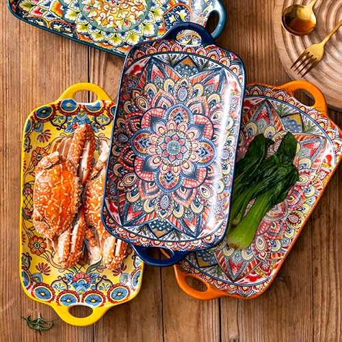Coolcapis Serving Tray with Handles Rectangular Serving Platter Ceramic Extra Large Plates & Dishes Rectangle (Blue Garden) - Cosy Home Interiors Coolcapis Serving Tray with Handles Rectangular Serving Platter Ceramic Extra Large Plates & Dishes Rectangle (Blue Garden) - Image 6