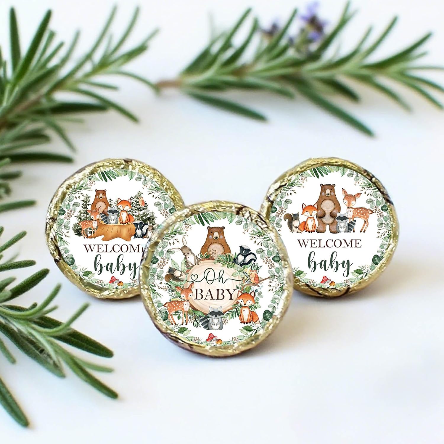 Woodland Baby Shower Favors Stickers, 450PCS Greenery Forest Animals Chocolate Kisses Candy Stickers, Baby Shower Candy Labels - Image 5