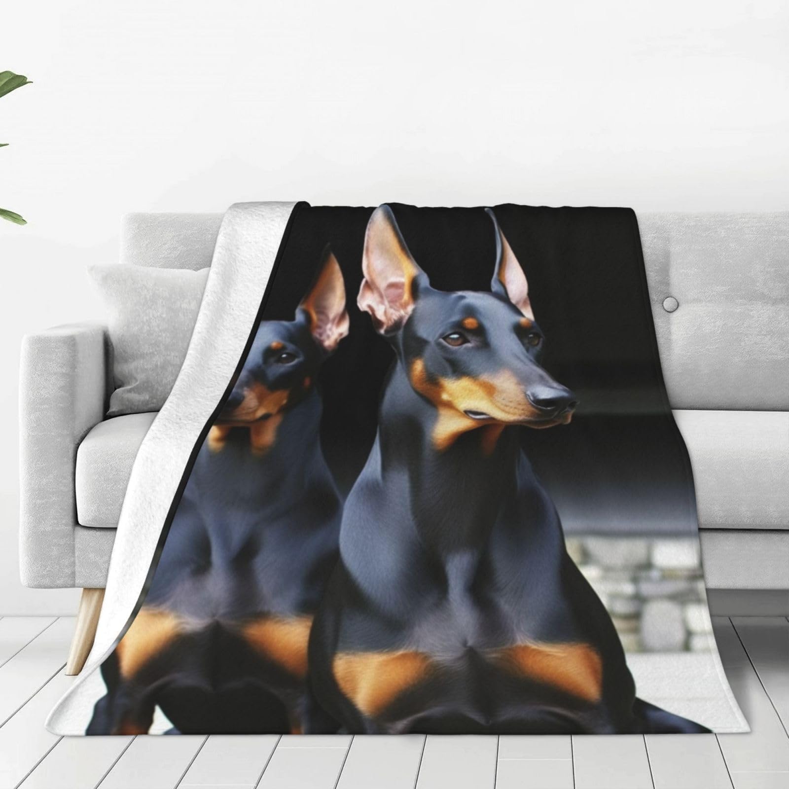 Doberman Throw Blanket for Couch, Plush Fuzzy Soft Flannel Blankets and Throws for Sofa, 50"x40" Bed Blankets for Travel Camping Chair, All Season Warm Fleece Blanket