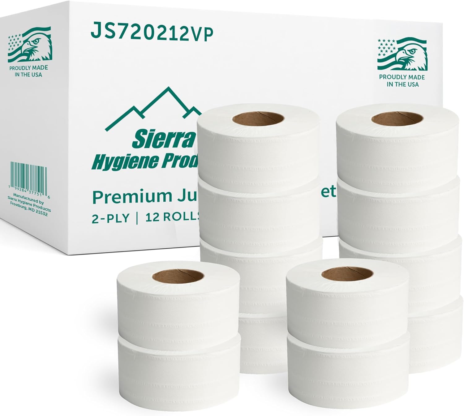 Sierra Hygiene 720' Premium 2-Ply Universal Jumbo Toilet Paper Roll with 9” Diameter – 12/Case