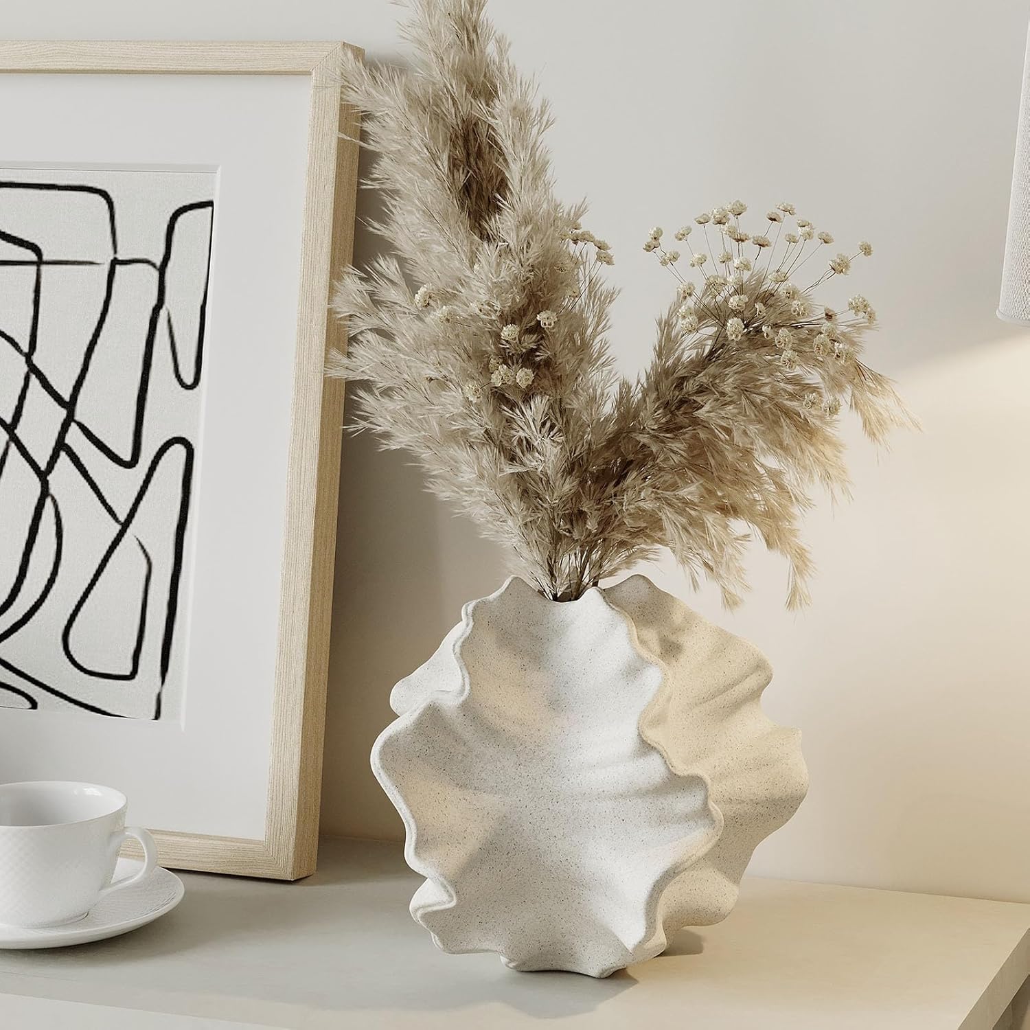 ORCHID M® Ceramic Vase for Home Decor, White Flower Vase, Minimalist Nordic Boho Style for Modern Farmhouse Decor, Living Room、 Kitchen、Mantle、Bedroom、Dining Table、Office (White, L)