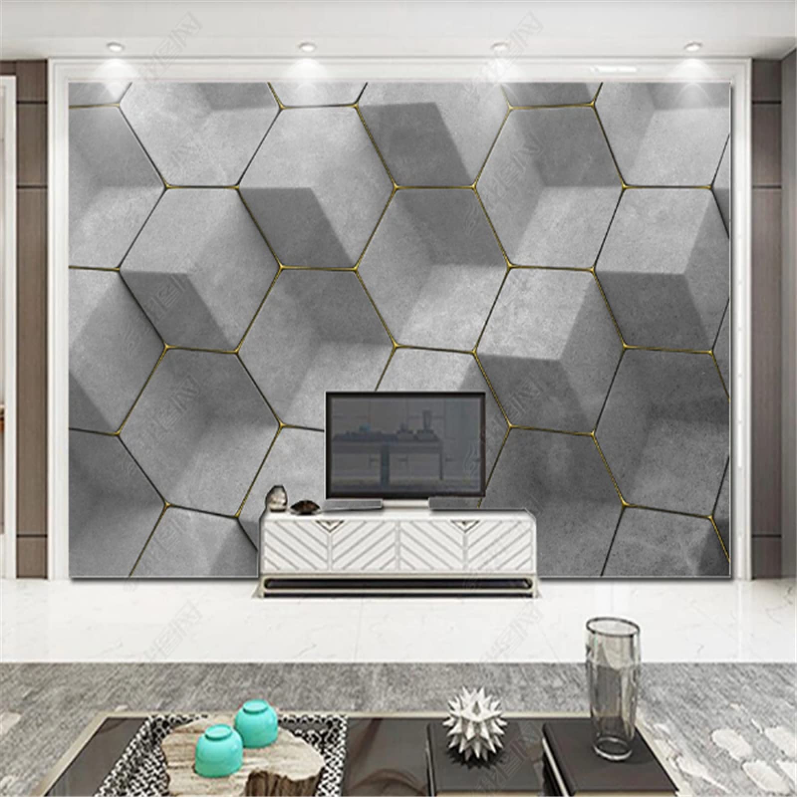 Papel pintado para pared nórdico, tridimensional, geométrico, para salón, sofá, televisión, fondo, 400 x 280 cm, color gris