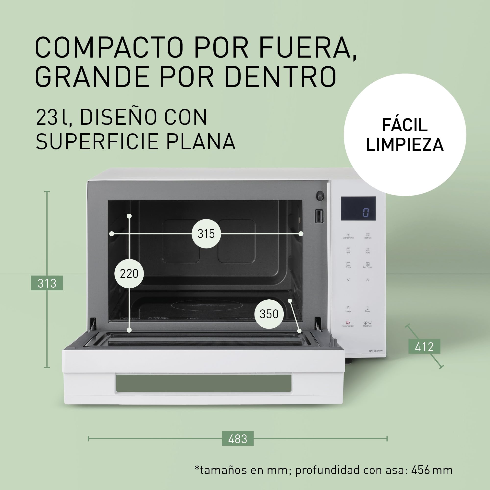 Panasonic NN-DF37PWEPG Horno Microondas y Grill, 1000W, 23L, Inverter, Modo Eco Combi, Plato no Giratorio, 16 Programas Automáticos, Bandeja Esmaltada, Rejilla Alambre, Fácil Limpieza, Blanco