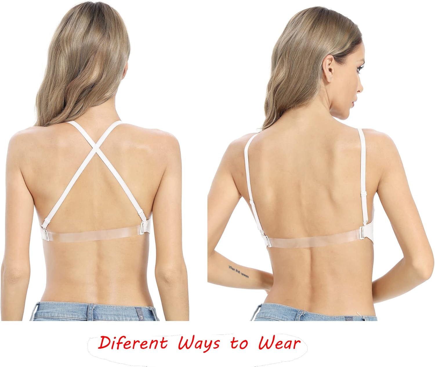 OBICUM Backless Clear Back Bra Convertible Wireless Dance Bra Unpadded Adjustable Straps Low Back - Image 6