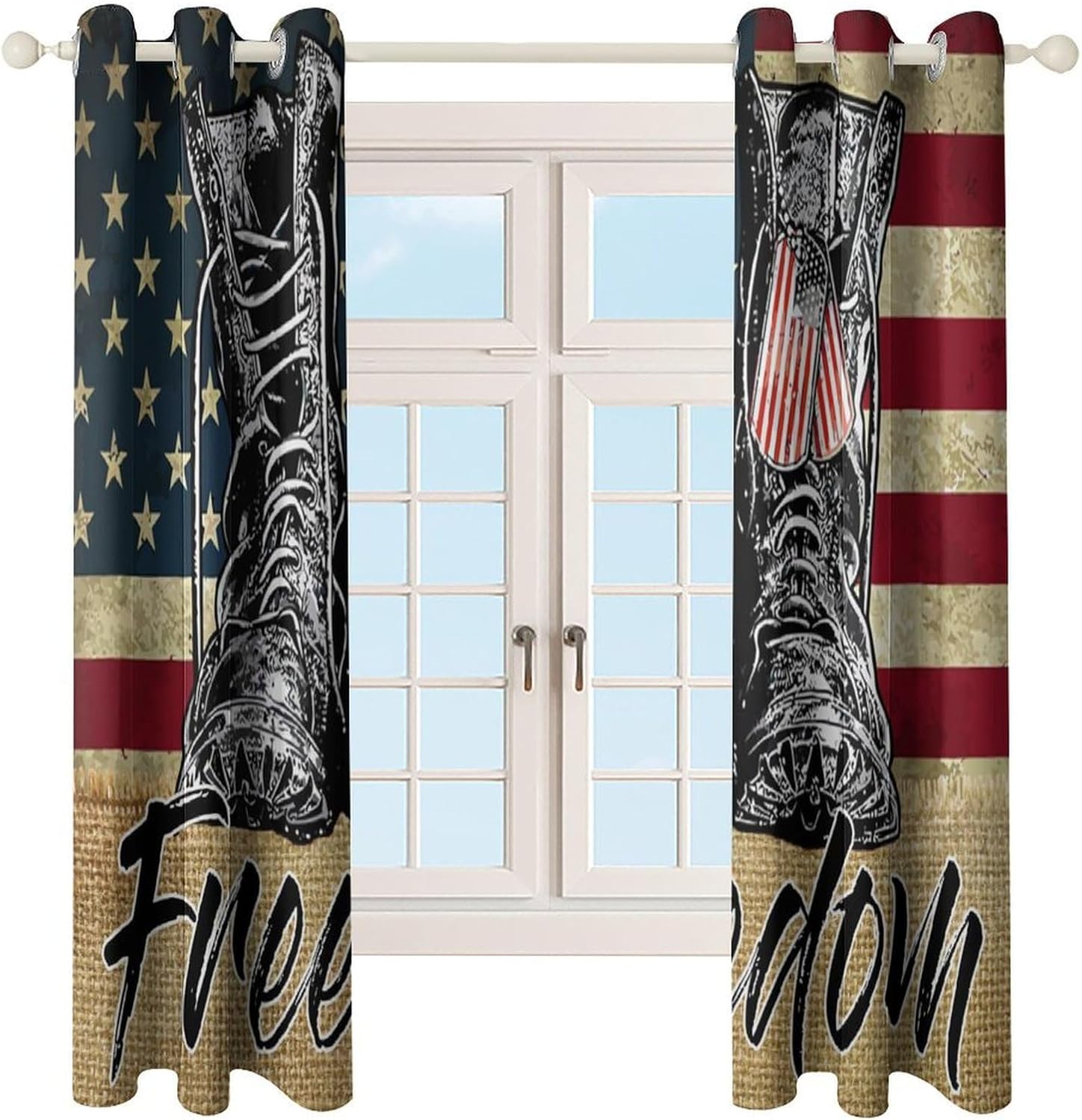 American Flag Blackout Curtains, USA Memorial Day Patriotic Decor Military Boots Freedom Retro Print Window Treatments, Vintage Grommet Drapes for Man Cave Boys Room Bedroom, 63x63inch (2 Panels)