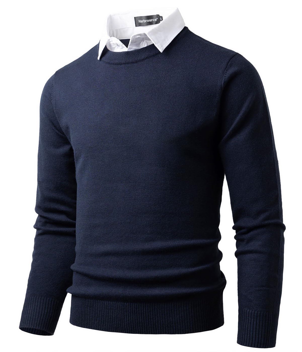 2 in 1 Strickpullover Pullover mit Mock Shirt Kragen Feinstrick Rundhalsausschnitt Winterpullover Pulli