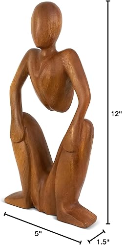 Miniatura 5 de Estatua de escultura abstracta de madera de 12 pulgadas hecha a mano – Hombre en cuclillas – Arte de regalo, decoración decorativa para el hogar,