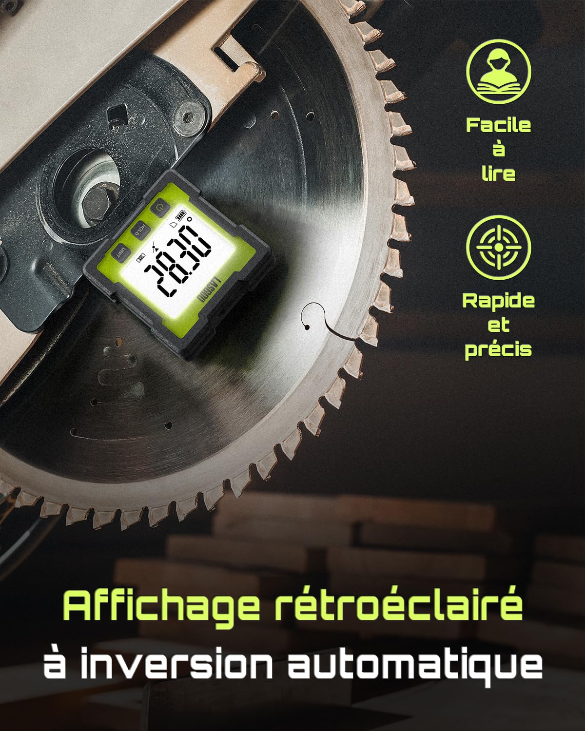 LASGOO Mesureur d'angle numérique, Inclinomètre magnétique rechargeable avec écran LCD, 4 unités de mesure pour la menuiserie, le bâtiment, la maçonnerie et l'automobile