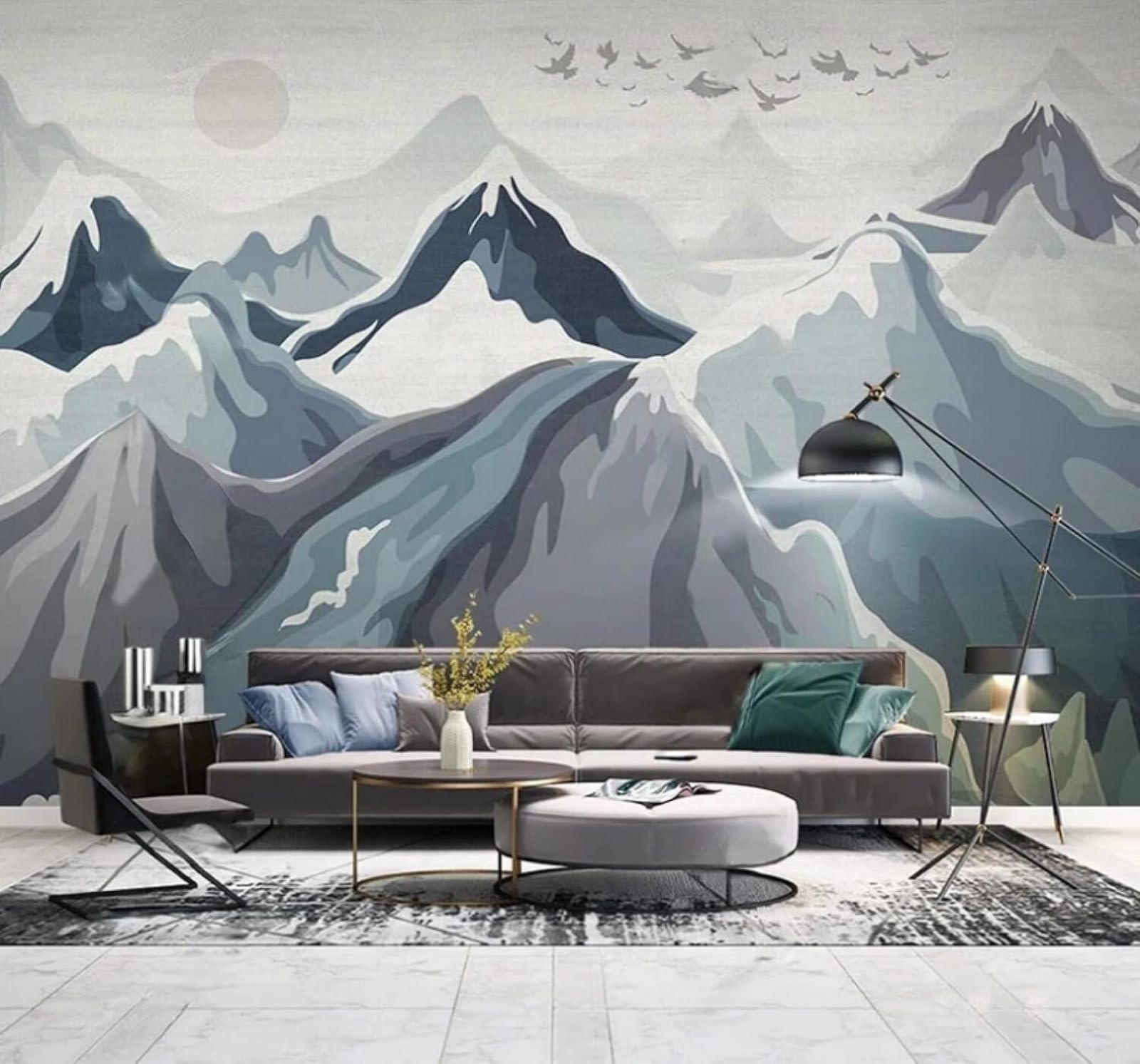 XLMING Abstract Hand Drawn Birds in Flight Mountains Landscape 3D Wallpaper Luxury Silk Study Dining Feature Sofa Grey Bedroom Living Room Tv Decorative Wall-200cm×140cm