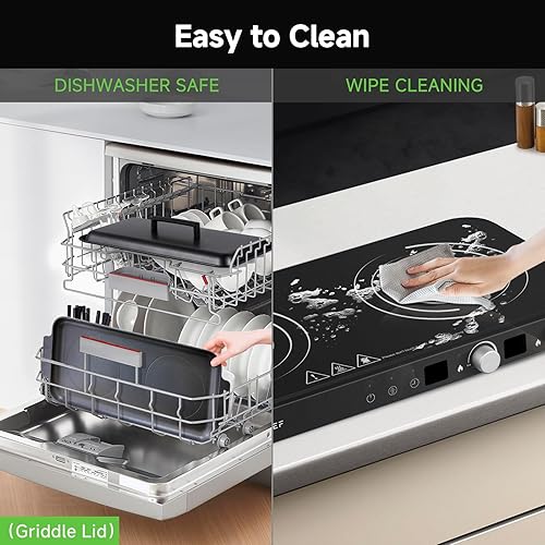 Miniatura 4 de AMZCHEF Placa de cocción de doble inducción con sartén extraíble antiadherente, 1800 W, 2 quemadores, estufa de inducción portátil con sensor