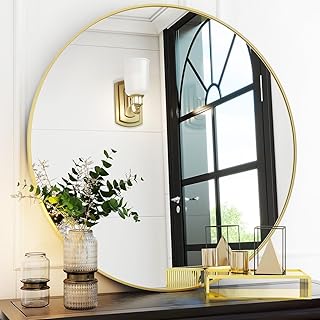 VooBang Gold Round Bathroom Mirror, 30 inch Circle Wall Mounted Hanging ...